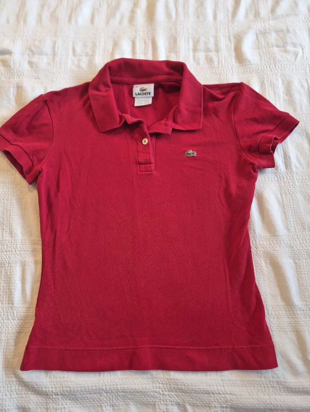Lacoste womens 38 or Small red polo shirt VGUC 2 button closure